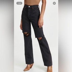 RE/DONE High Rise Rigid Loose jeans Women’s size 23 in Washed Black with Rips
